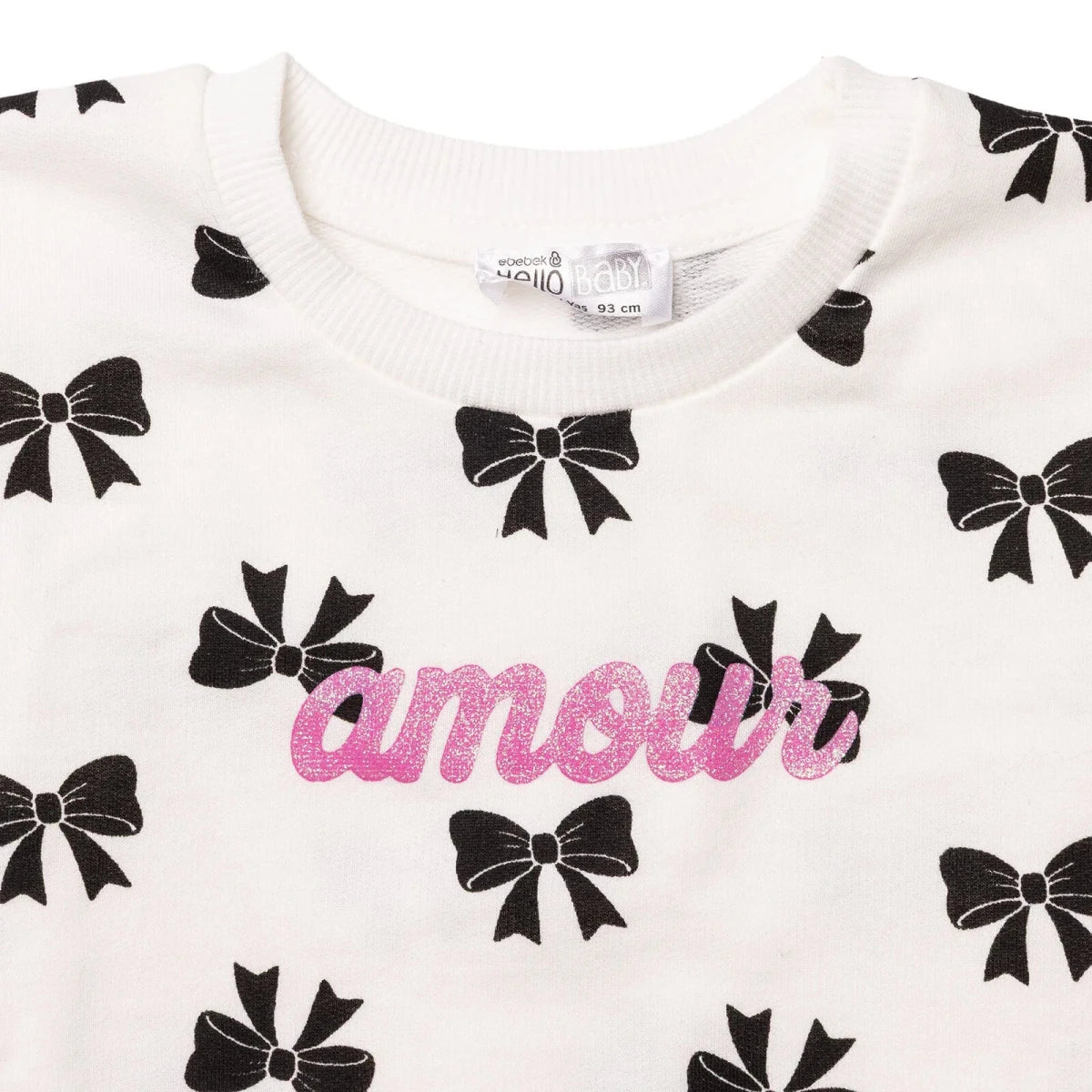 HelloBaby Bow Print Brushed Loopback Baby Sweatshirt (3-6 Months to 4-5 Years) Ecru Printed - ebebek
