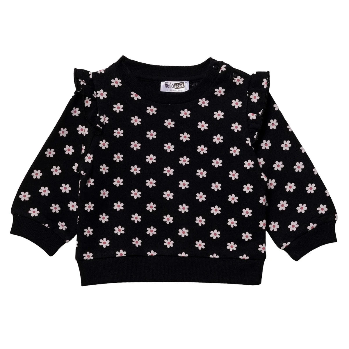 HelloBaby Floral Print Loopback Baby Sweatshirt (1-3 Months to 12 Months) - Black Black - ebebek