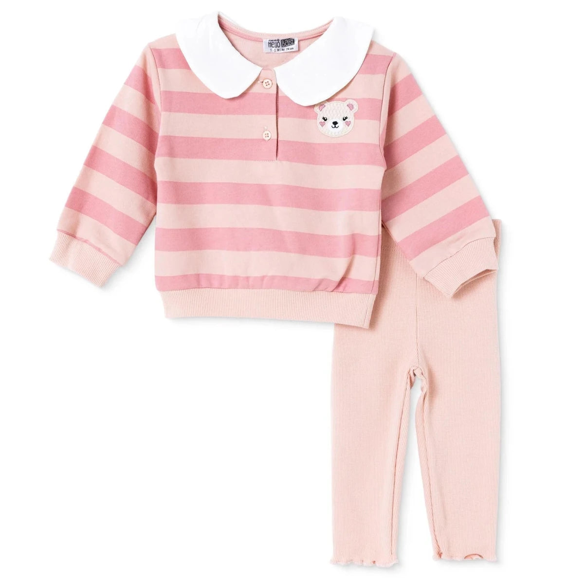 HelloBaby Bear Print Baby Sweatshirt & Leggings Set (3-6 Months to 4-5 Years) Pink Printed - ebebek