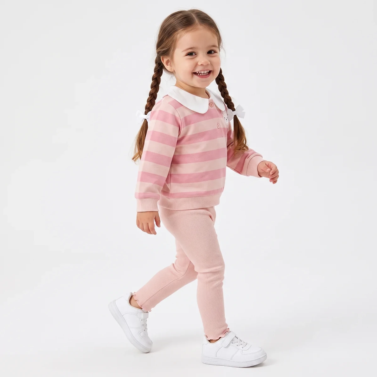 HelloBaby Bear Print Baby Sweatshirt & Leggings Set (3-6 Months to 4-5 Years) Pink Printed - ebebek