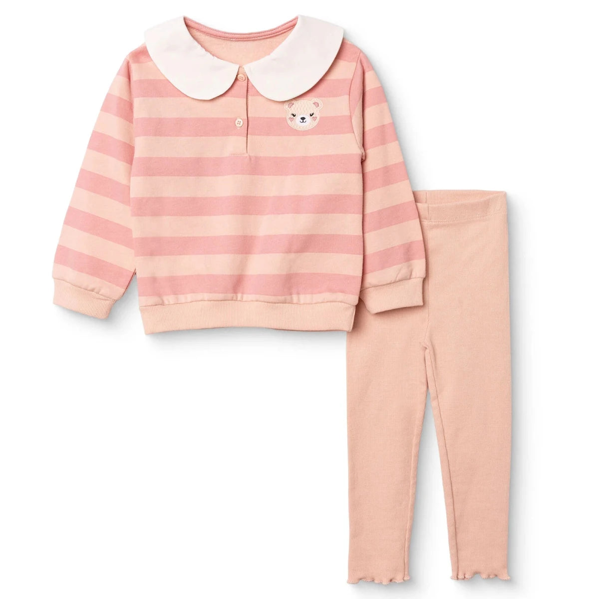 HelloBaby Bear Print Baby Sweatshirt & Leggings Set (3-6 Months to 4-5 Years) Pink Printed - ebebek