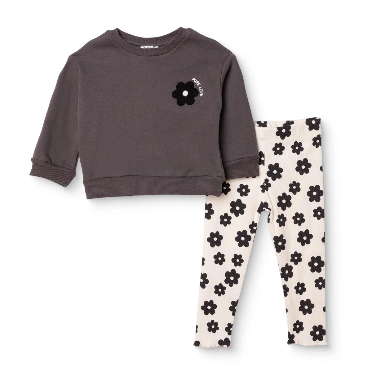 HelloBaby Floral Print Baby Sweatshirt & Leggings Set (3-6 Months to 4-5 Years) Dark Grey - ebebek