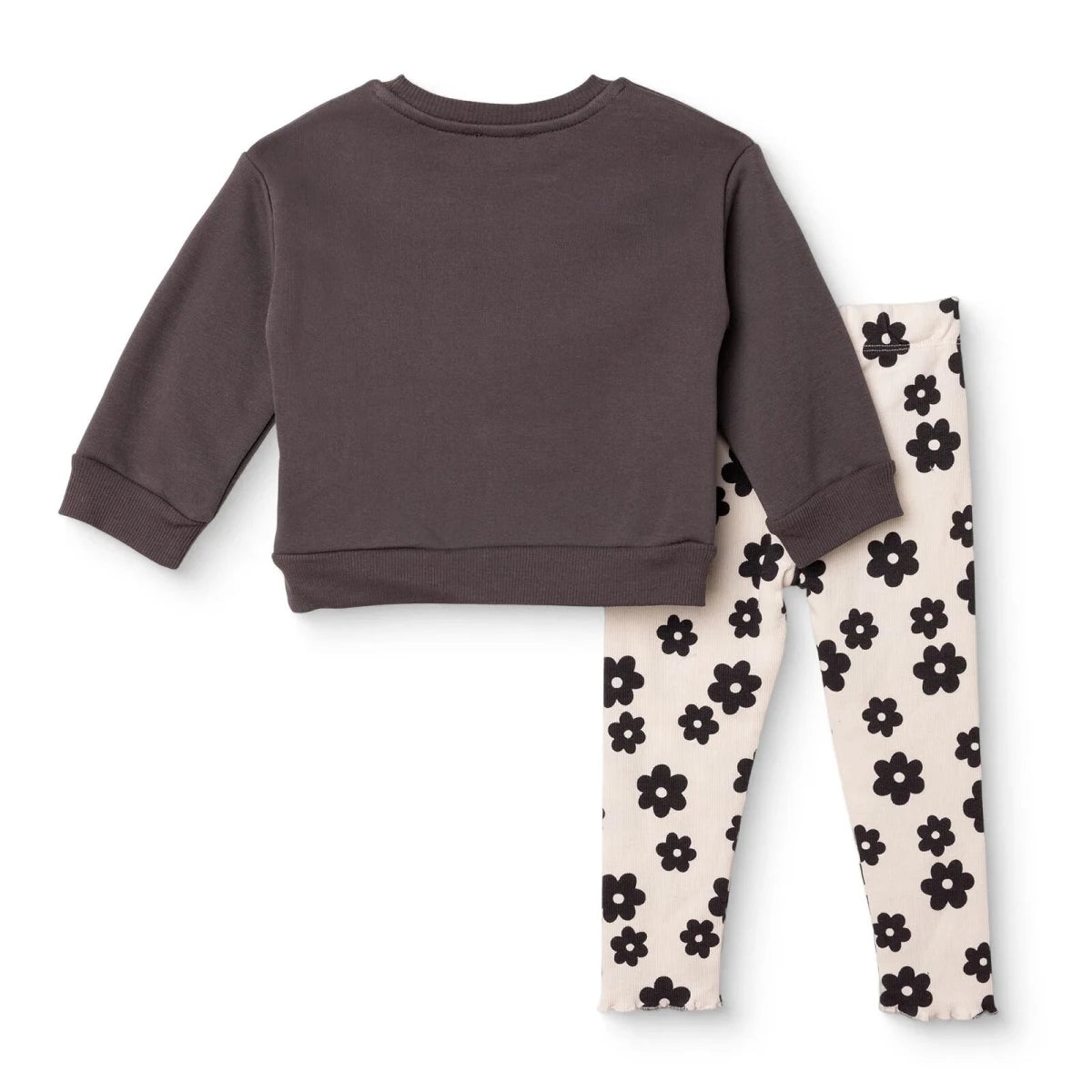 HelloBaby Floral Print Baby Sweatshirt & Leggings Set (3-6 Months to 4-5 Years) Dark Grey - ebebek
