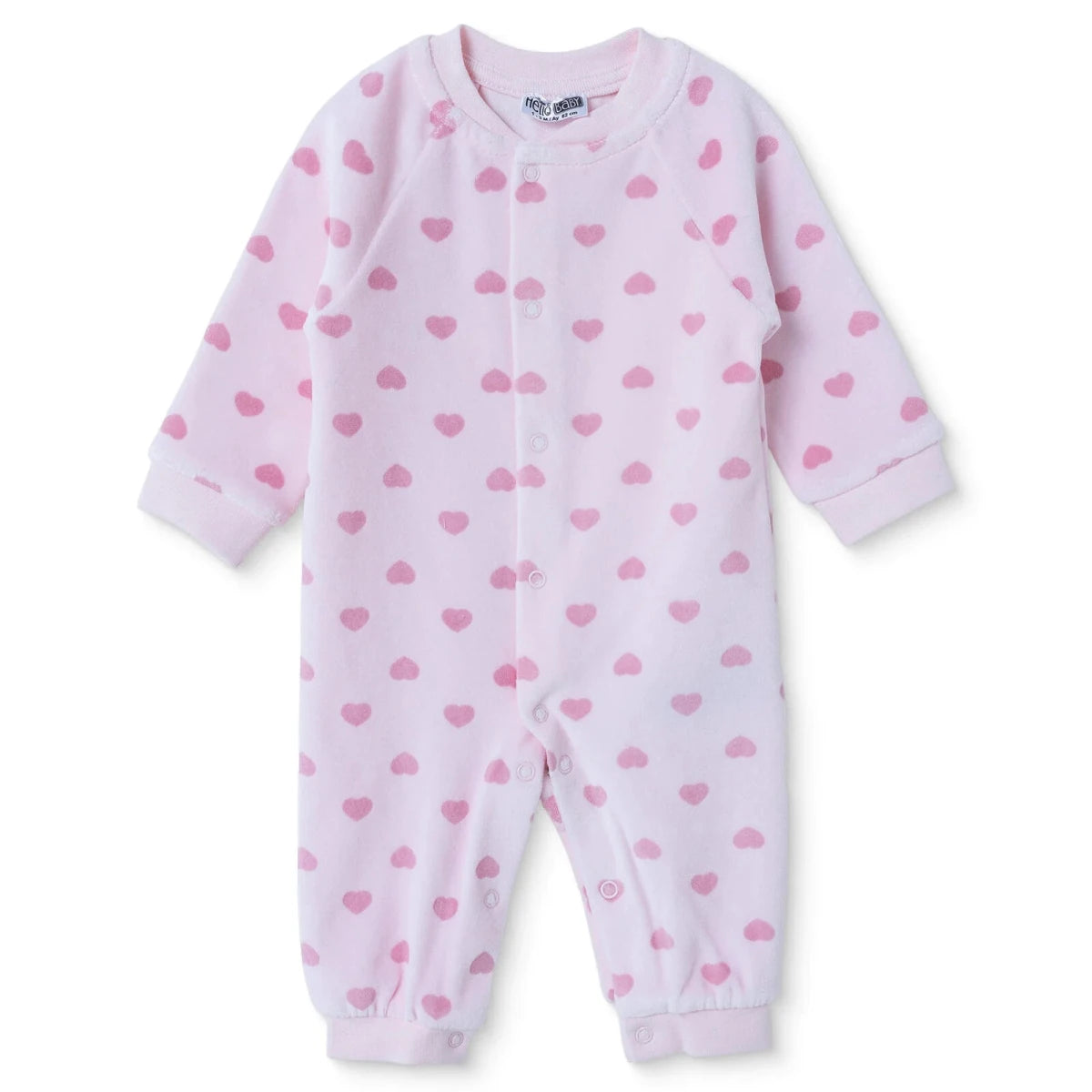 HelloBaby Heart Print Footless Velour Baby Sleepsuit (Newborn to 6-9 Months) Pink Printed - ebebek