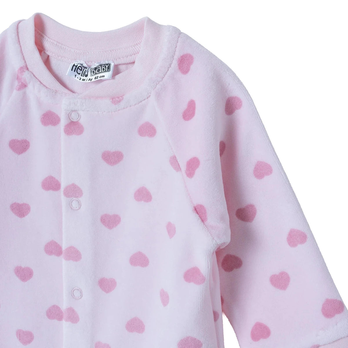 HelloBaby Heart Print Footless Velour Baby Sleepsuit (Newborn to 6-9 Months) Pink Printed - ebebek