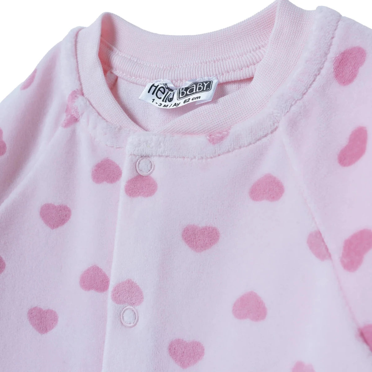 HelloBaby Heart Print Footless Velour Baby Sleepsuit (Newborn to 6-9 Months) Pink Printed - ebebek
