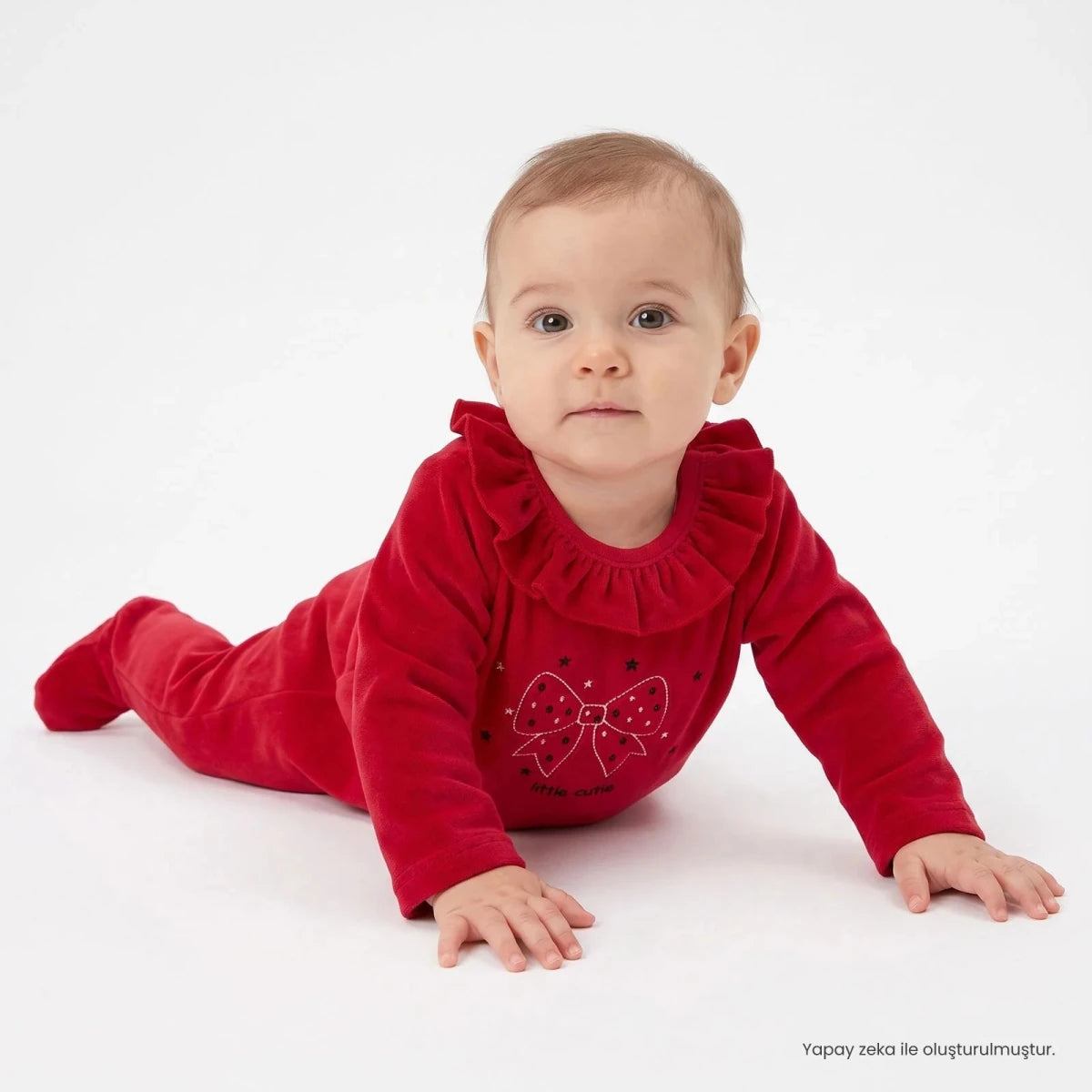 HelloBaby Bow Embroidered Velour Footed Baby Sleepsuit (Newborn to 6-9 Months) Red - ebebek