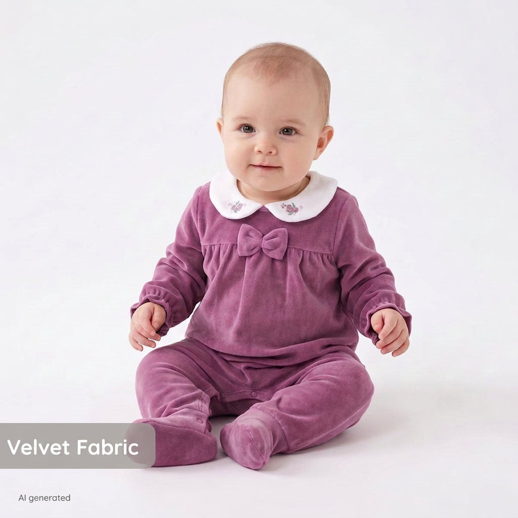 HelloBaby Embroidered Footless Velour Baby Sleepsuit (Newborn to 6-9 Months) Lilac - ebebek