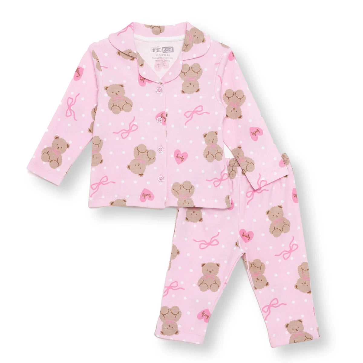 HelloBaby Animal Print Peter Pan Collar Baby Pyjama Set (3-6 Months to 3-4 Years) Pink - ebebek