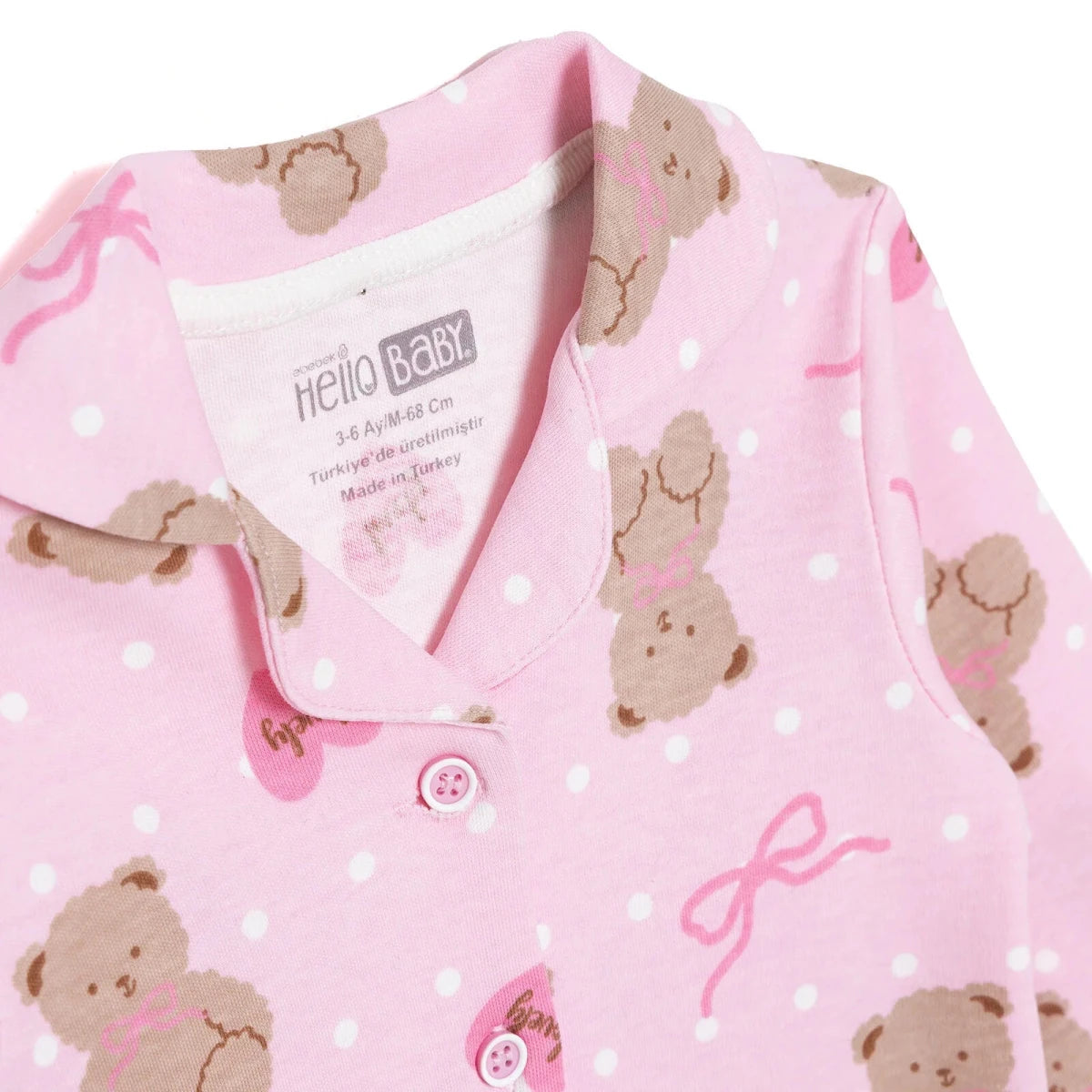HelloBaby Animal Print Peter Pan Collar Baby Pyjama Set (3-6 Months to 3-4 Years) Pink - ebebek