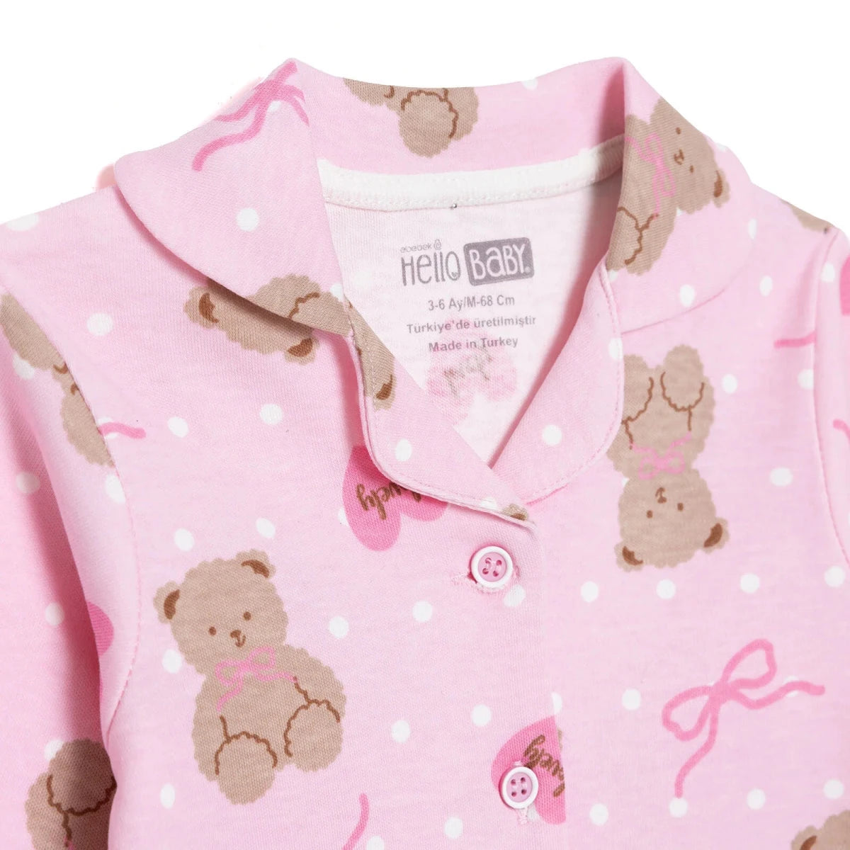 HelloBaby Animal Print Peter Pan Collar Baby Pyjama Set (3-6 Months to 3-4 Years) Pink - ebebek