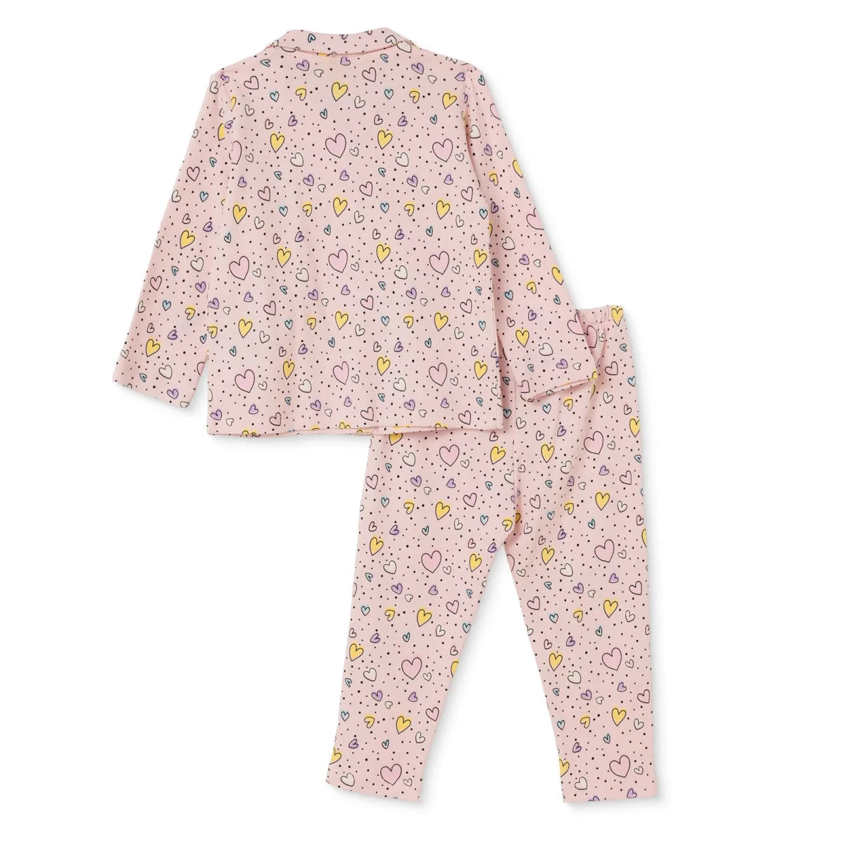 HelloBaby Heart Print Shirt Collar Baby Pyjama Set (3-6 Months to 3-4 Years) Pink - ebebek