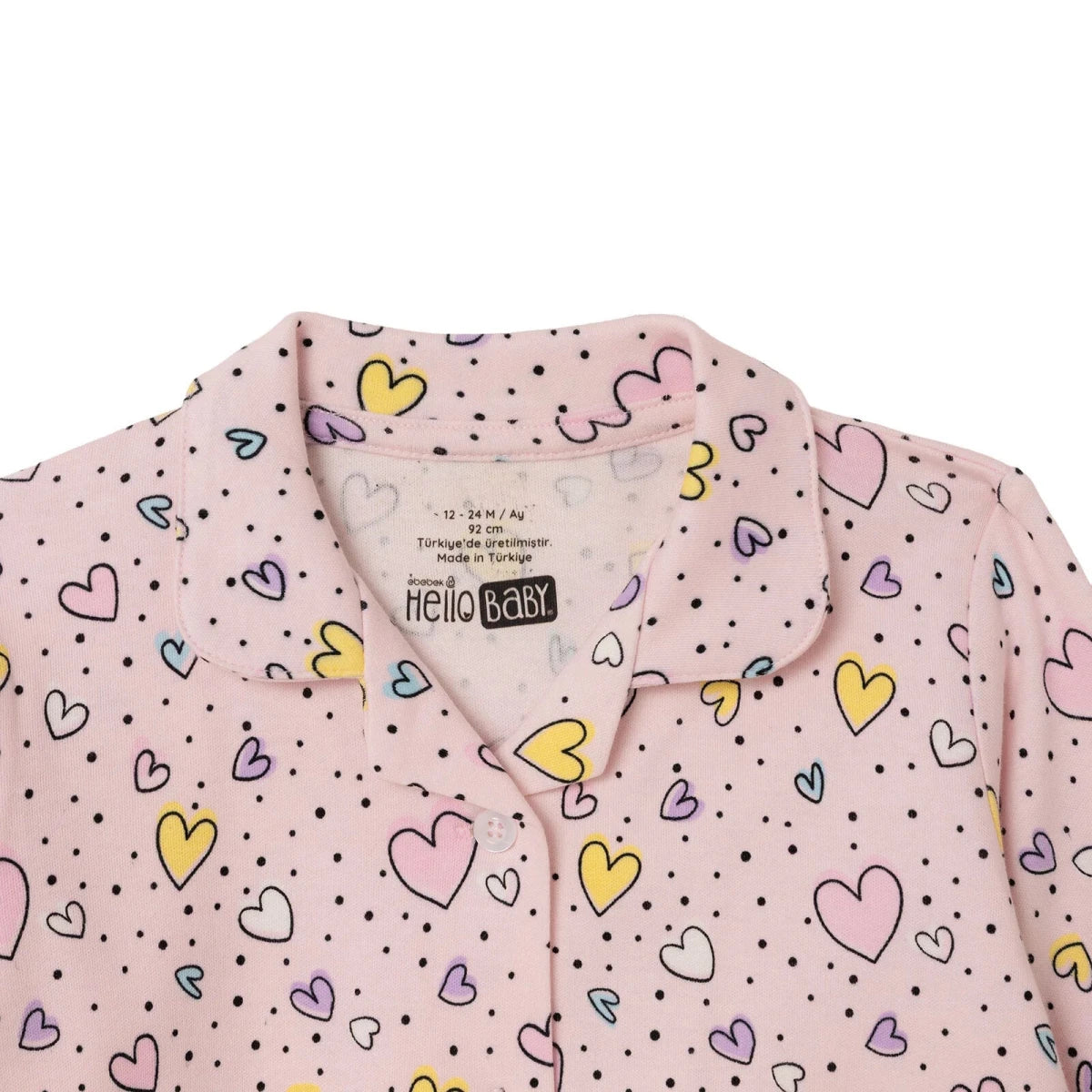HelloBaby Heart Print Shirt Collar Baby Pyjama Set (3-6 Months to 3-4 Years) Pink - ebebek
