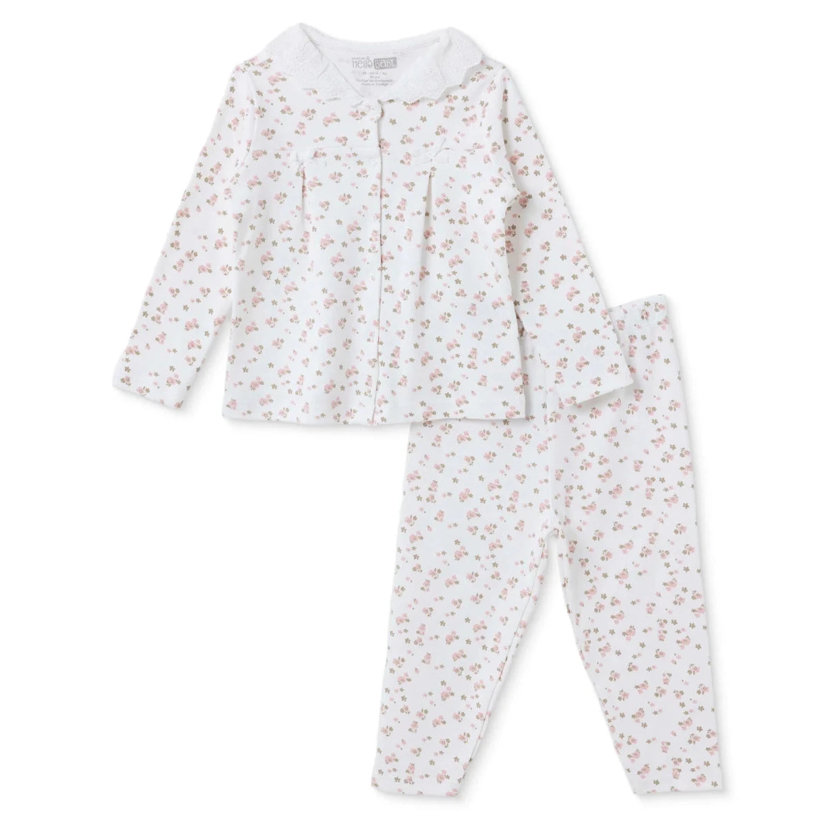HelloBaby Floral Print Peter Pan Collar Baby Pyjama Set (3-6 Months to 2-3 Years) Pink - ebebek