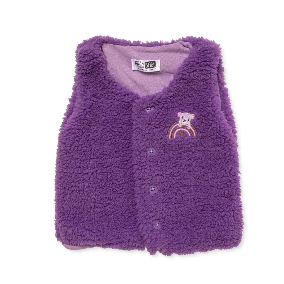 HelloBaby Bear Print Buttoned Fleece Baby Gilet (1-3 Months to 12 Months) Purple - ebebek