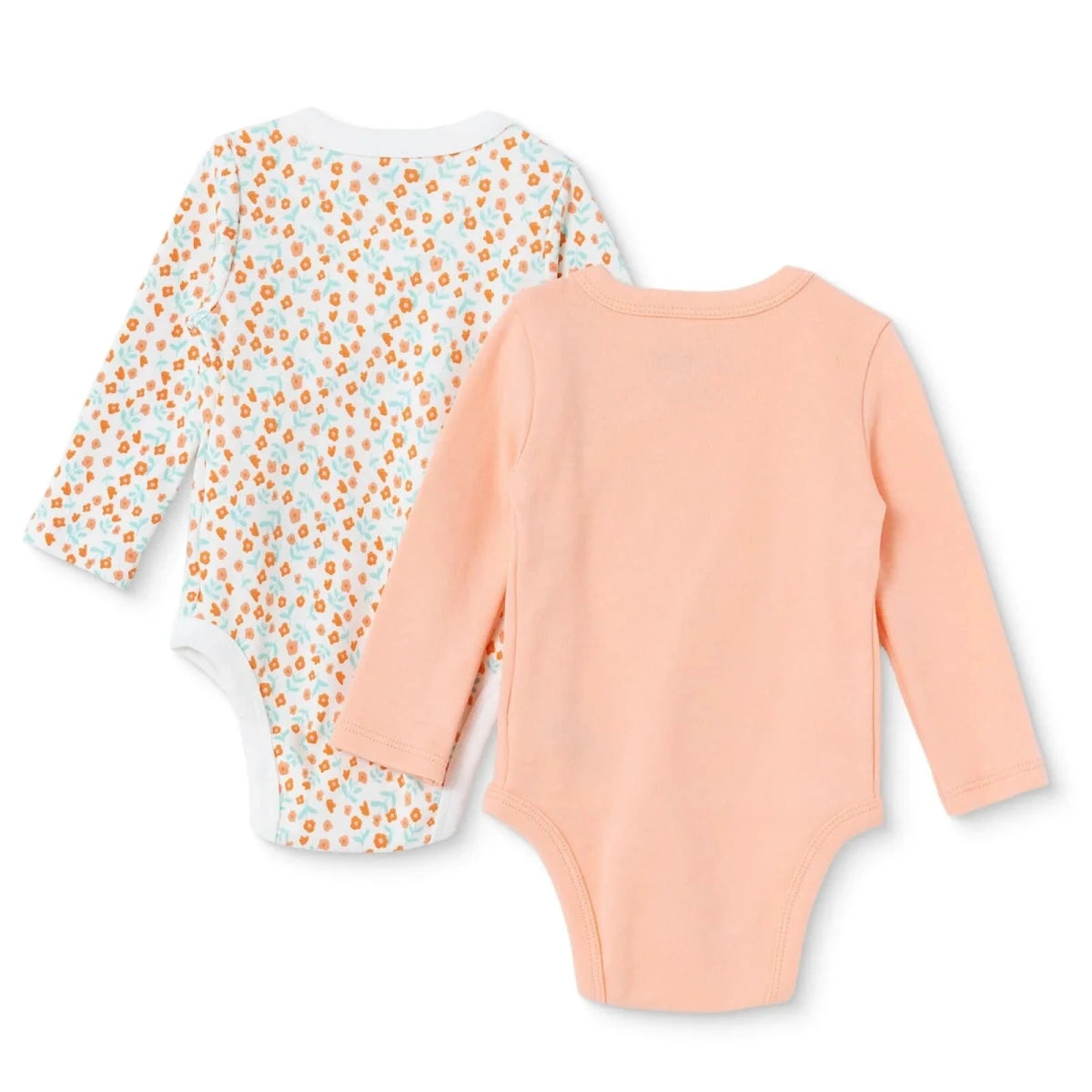 HelloBaby 2 Pack Animal Print Long Sleeve Interlock Baby Bodysuits (Newborn to 6-9 Months) Ecru - ebebek
