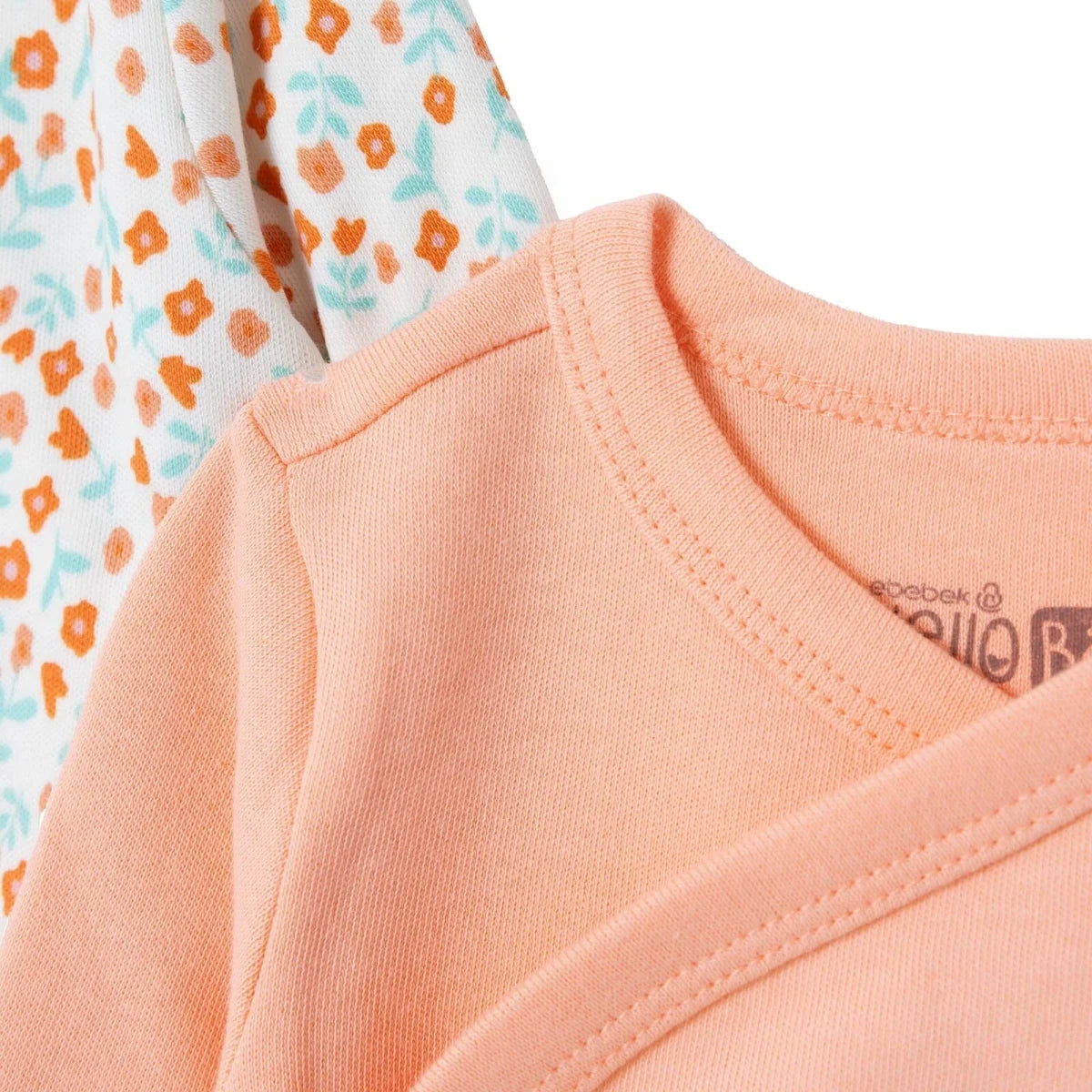 HelloBaby 2 Pack Animal Print Long Sleeve Interlock Baby Bodysuits (Newborn to 6-9 Months) Ecru - ebebek