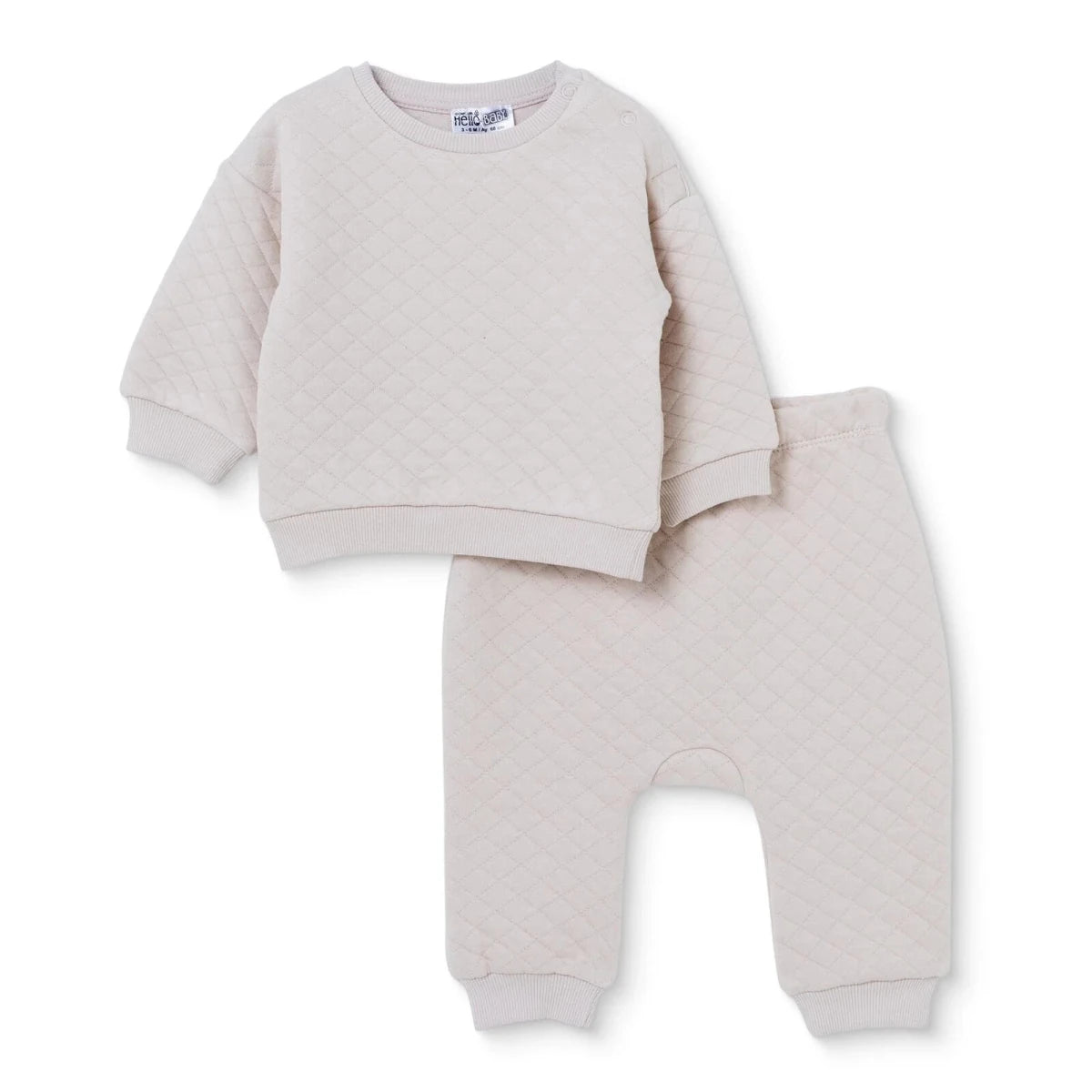 HelloBaby Quilted Baby Sweatshirt & Leggings Set (1-3 Months to 12 Months) Beige - ebebek
