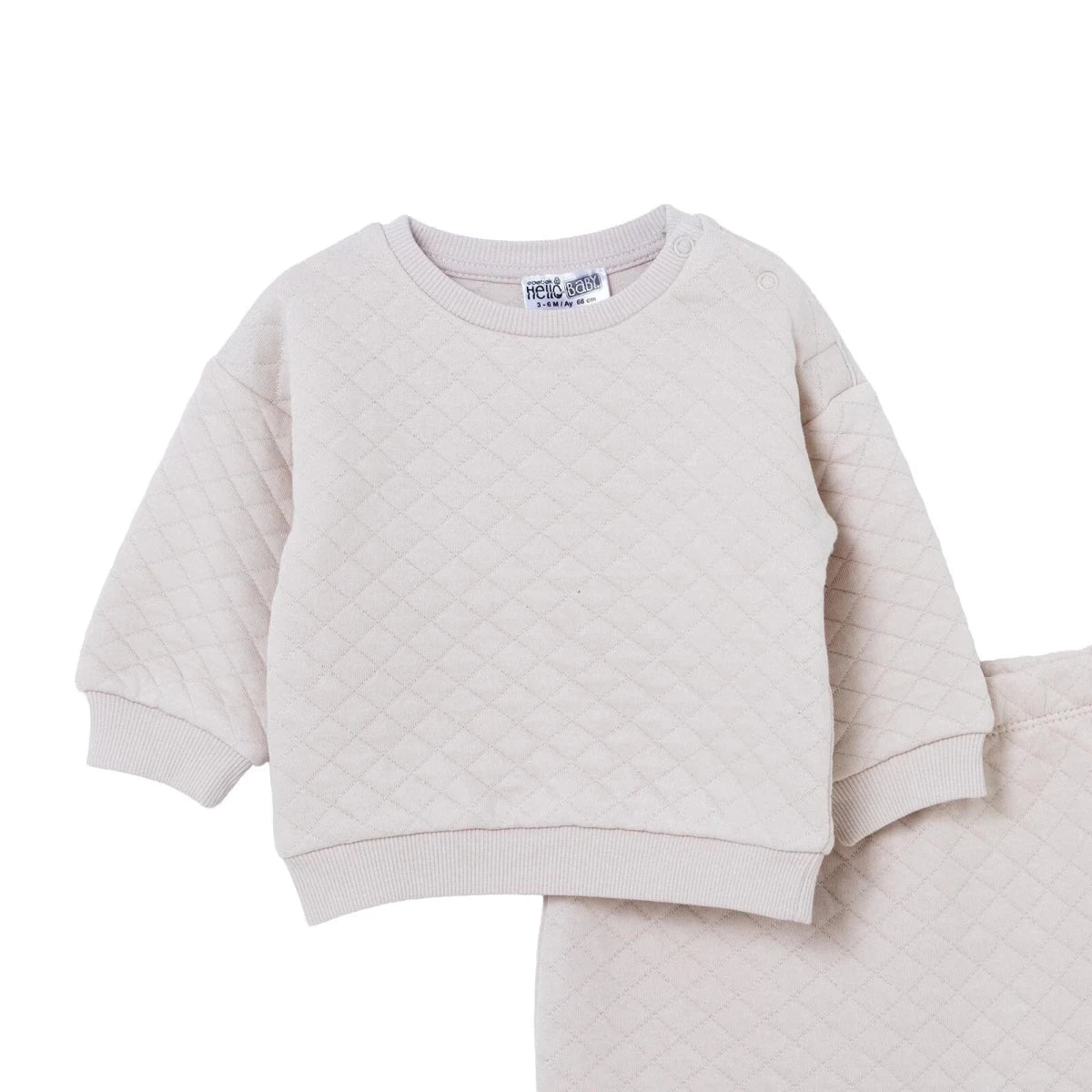 HelloBaby Quilted Baby Sweatshirt & Leggings Set (1-3 Months to 12 Months) Beige - ebebek