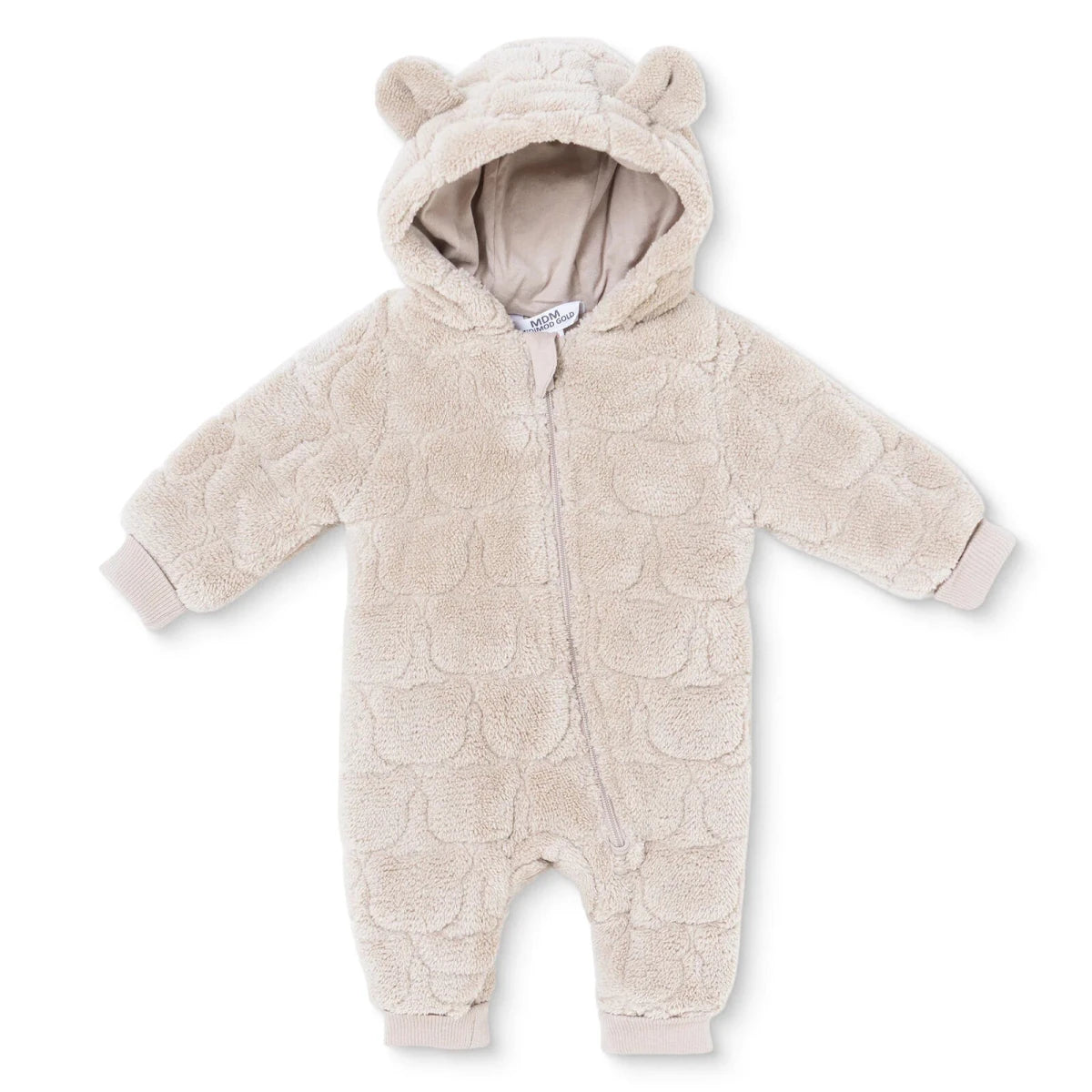 Midimod Animal Print Hooded Fleece Baby Pramsuit (1-3 Months to 12 Months) Beige - ebebek