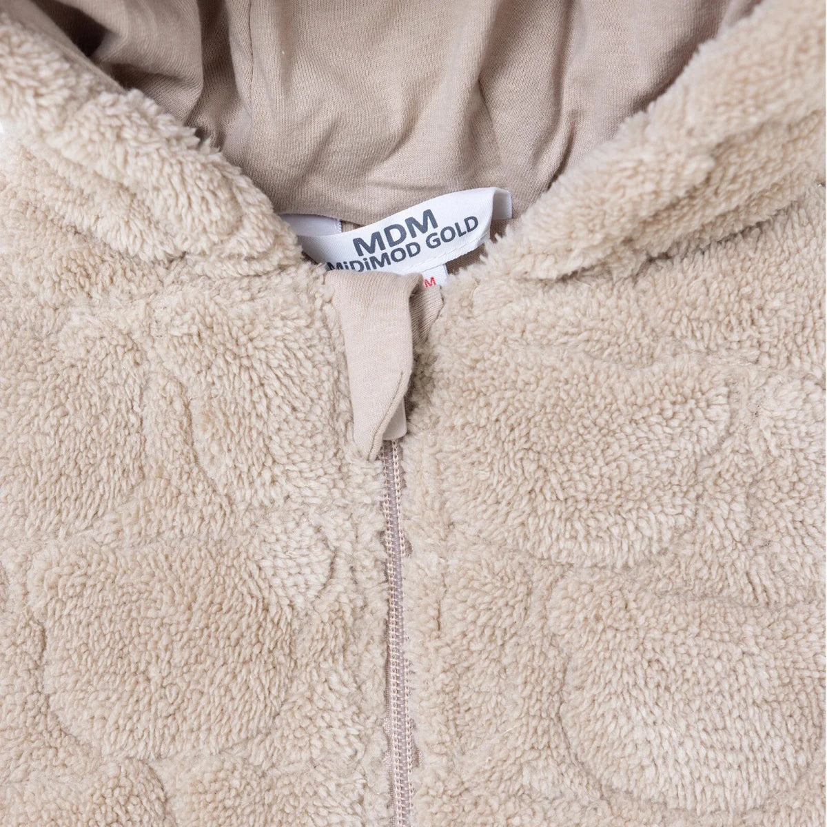 Midimod Animal Print Hooded Fleece Baby Pramsuit (1-3 Months to 12 Months) Beige - ebebek