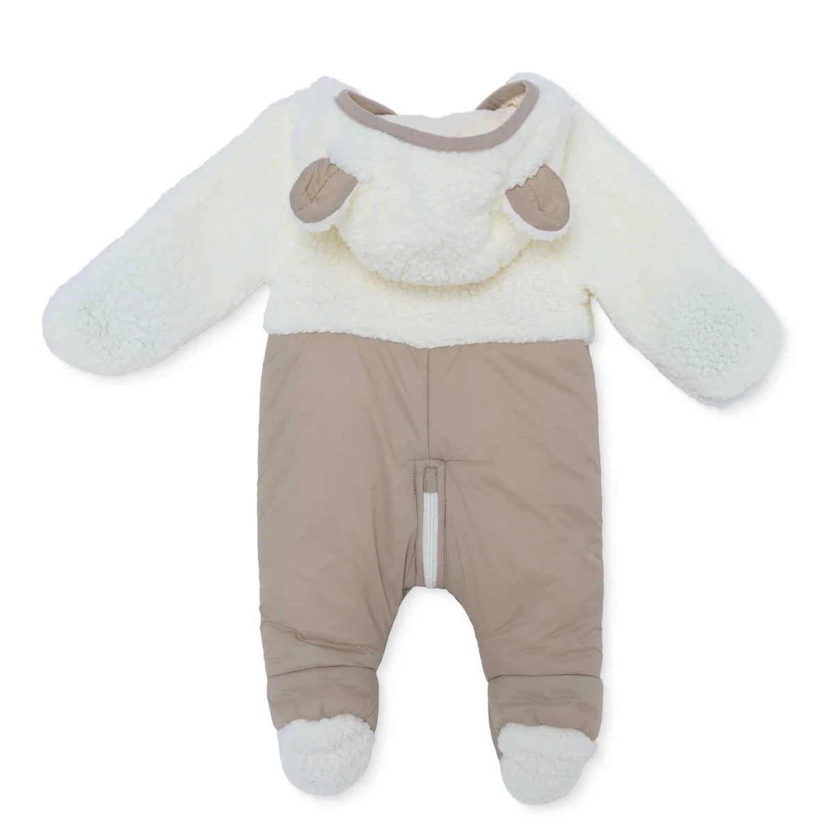 Midimod Hooded Zip-Up Soft Fleece Baby Pramsuit (1-3 Months to 12 Months) Ecru - ebebek