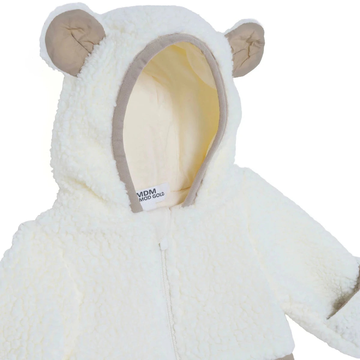 Midimod Hooded Zip-Up Soft Fleece Baby Pramsuit (1-3 Months to 12 Months) Ecru - ebebek