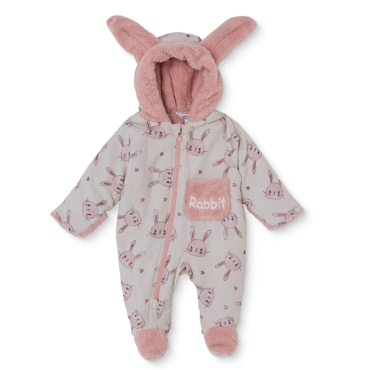 Midimod Hooded Zip-Up Soft Fleece Baby Pramsuit (1-3 Months to 12 Months) Ecru - ebebek