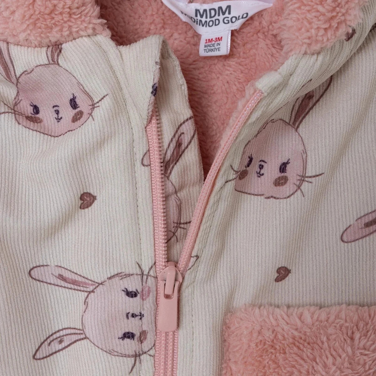 Midimod Hooded Zip-Up Soft Fleece Baby Pramsuit (1-3 Months to 12 Months) Ecru - ebebek