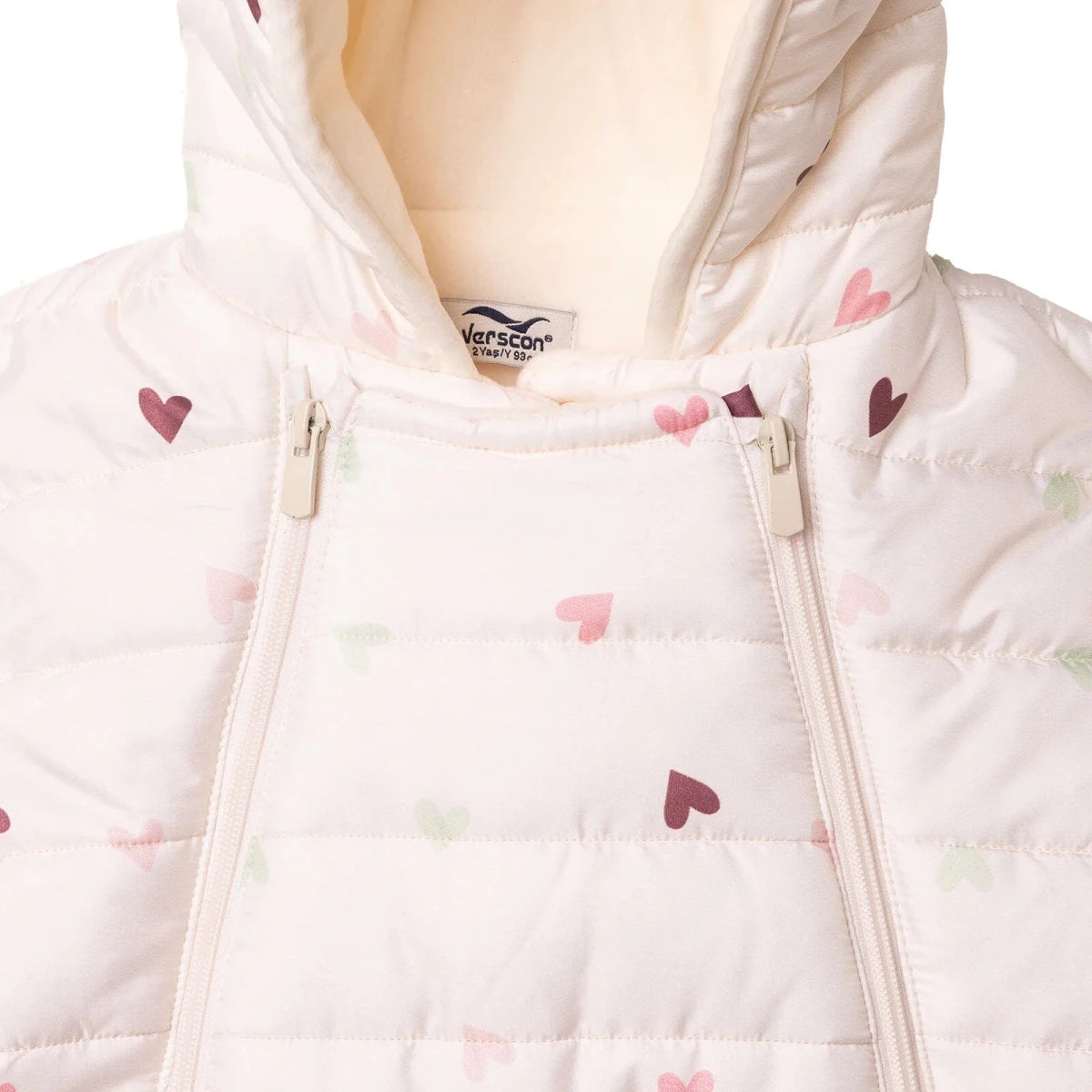 Verscon Hooded Heart Print Fleece Baby Pramsuit (9-12 Months to 18 Months-2 Years) Ecru Printed - ebebek