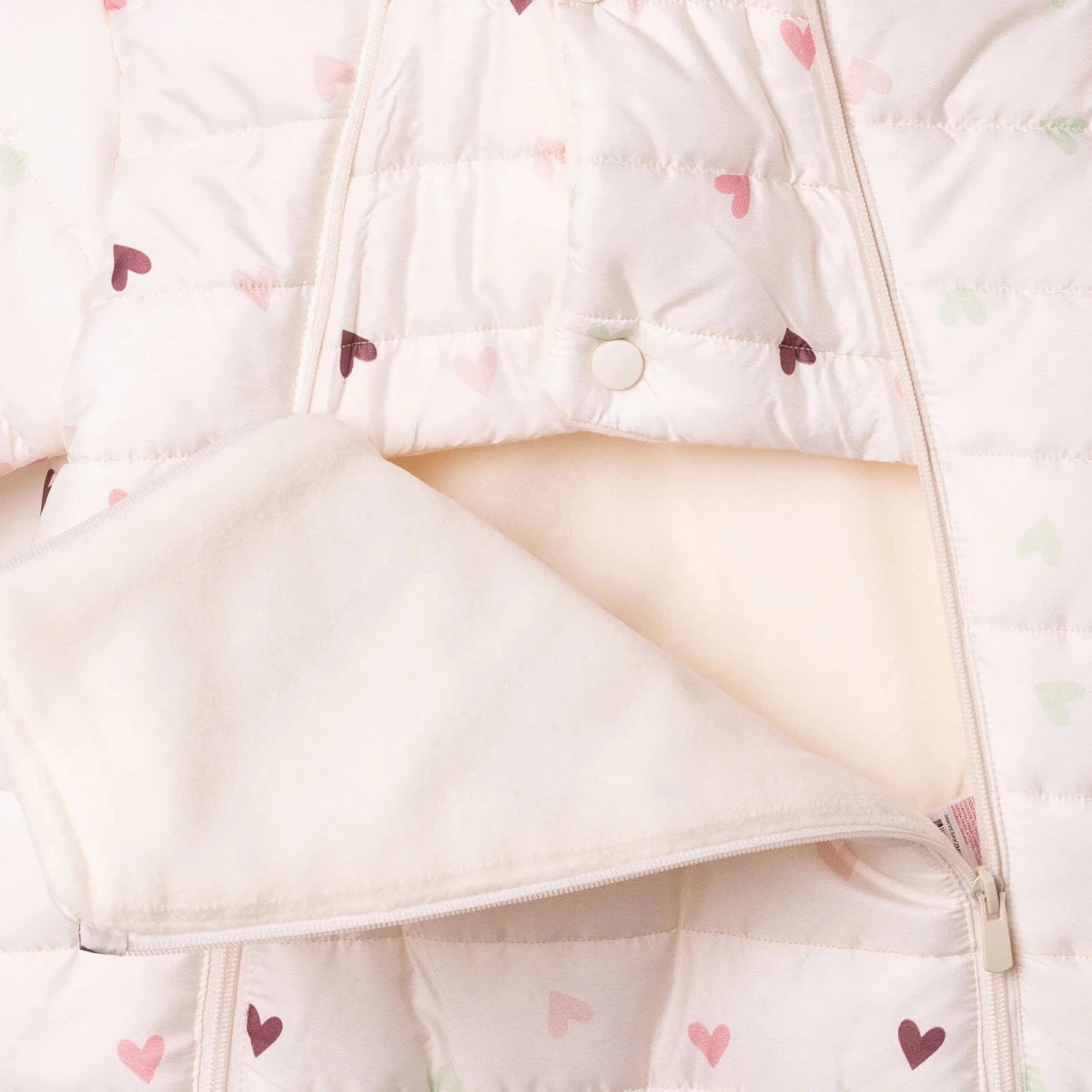 Verscon Hooded Heart Print Fleece Baby Pramsuit (9-12 Months to 18 Months-2 Years) Ecru Printed - ebebek