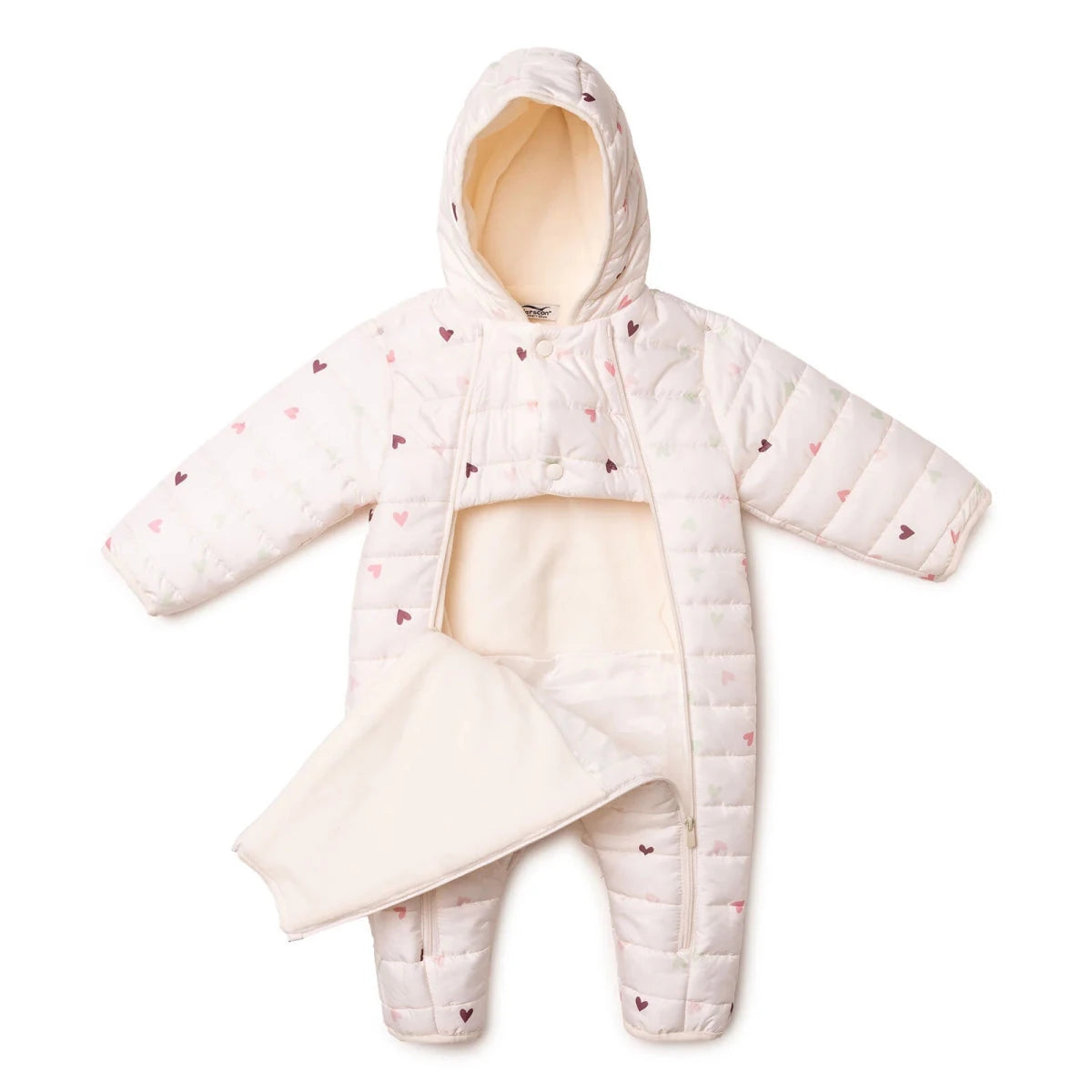 Verscon Hooded Heart Print Fleece Baby Pramsuit (9-12 Months to 18 Months-2 Years) Ecru Printed - ebebek