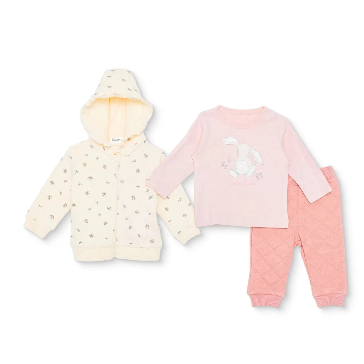 Bebetto 3 Piece Baby Cardigan, Sweatshirt & Leggings Set (1-3 to 12 Months) Light Rose - ebebek