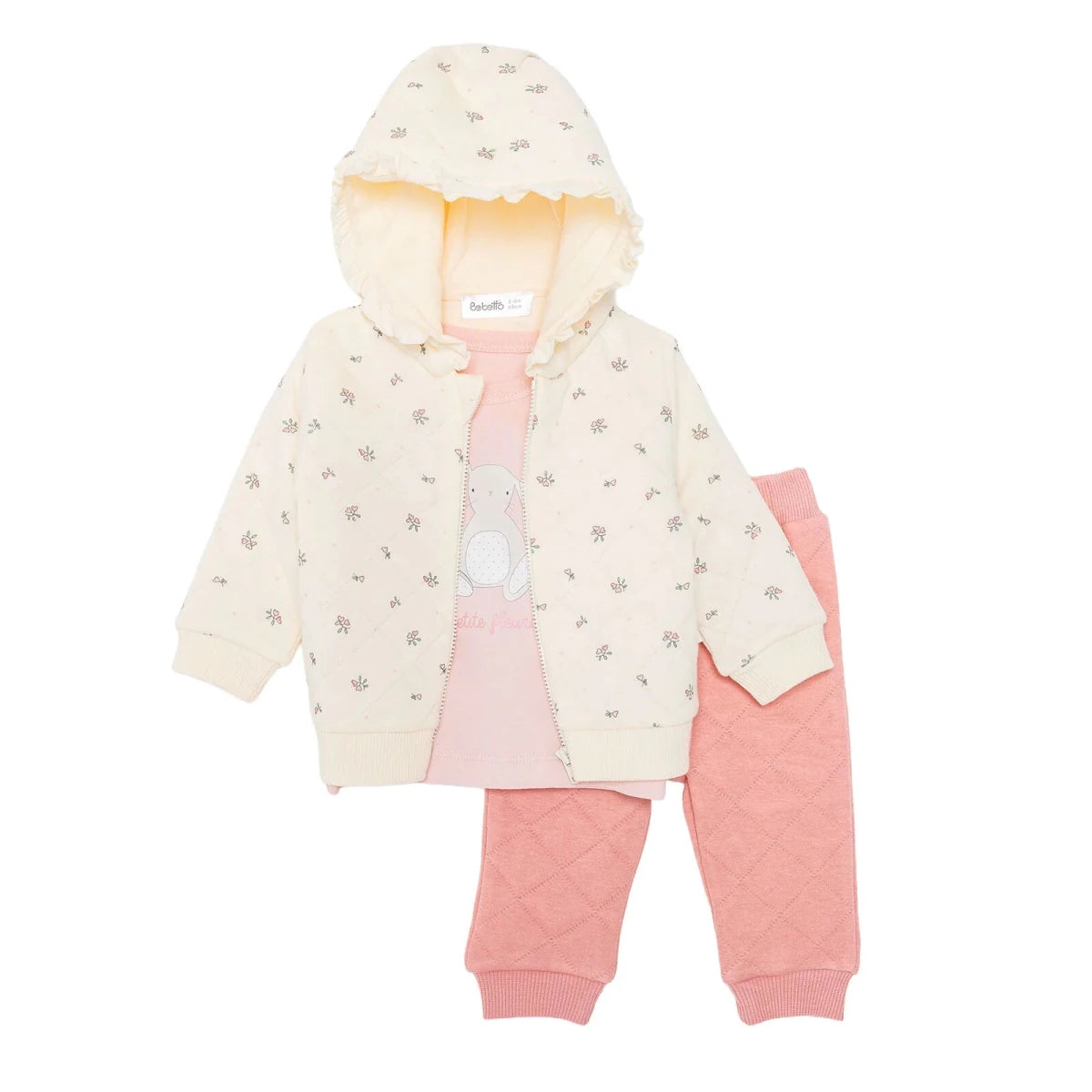 Bebetto 3 Piece Baby Cardigan, Sweatshirt & Leggings Set (1-3 to 12 Months) Light Rose - ebebek