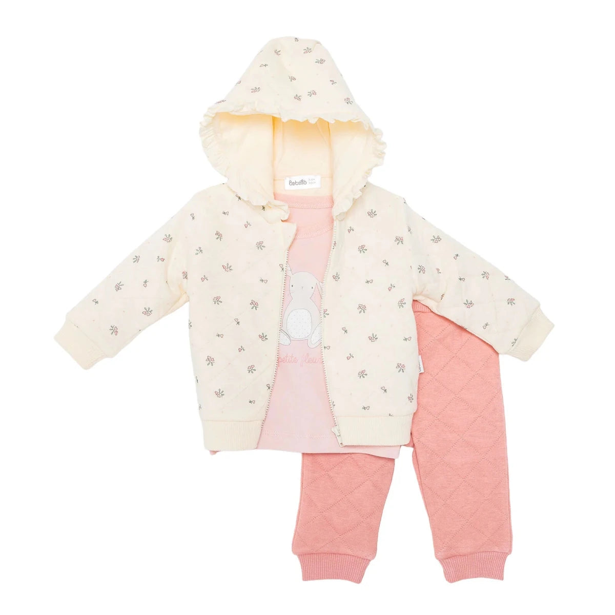 Bebetto 3 Piece Baby Cardigan, Sweatshirt & Leggings Set (1-3 to 12 Months) Light Rose - ebebek