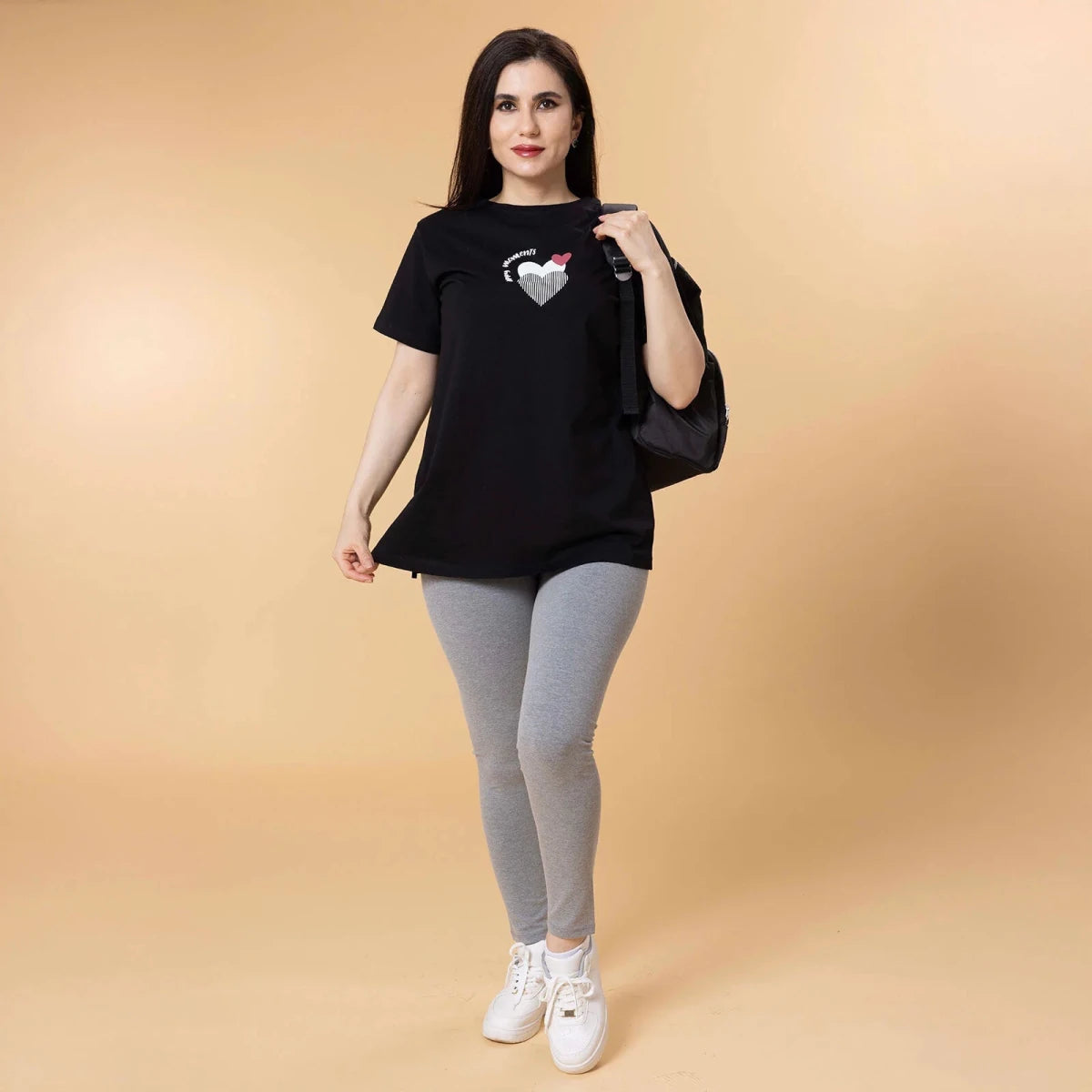 Baby Mom Heart Print Women's Maternity Short Sleeve T-Shirt (S to 2XL) Black - ebebek