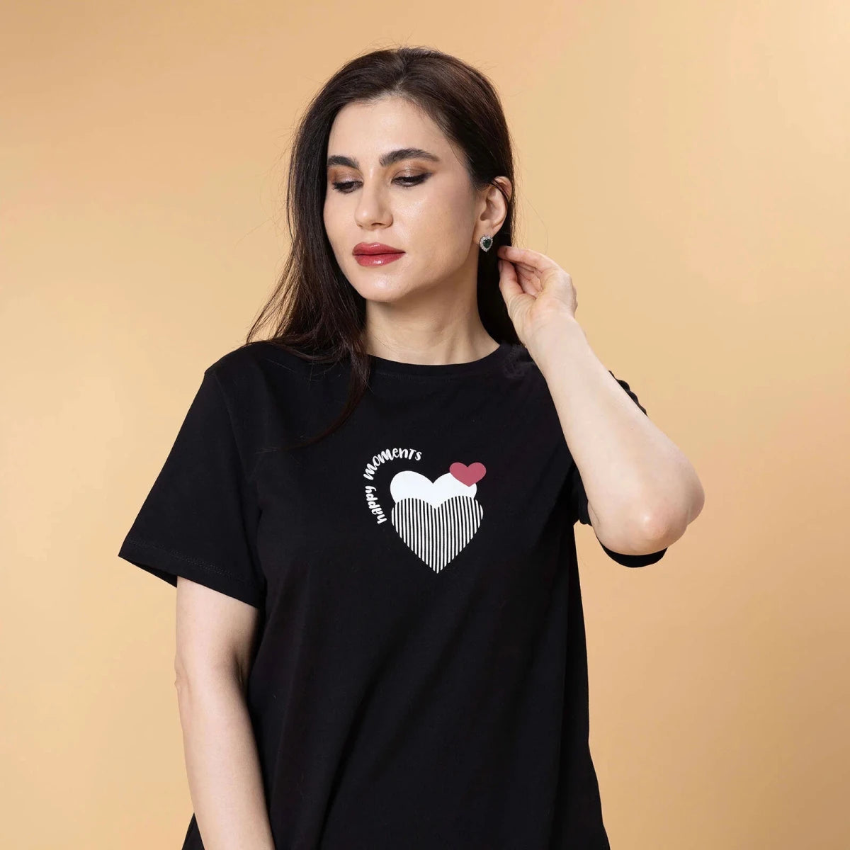 Baby Mom Heart Print Women's Maternity Short Sleeve T-Shirt (S to 2XL) Black - ebebek