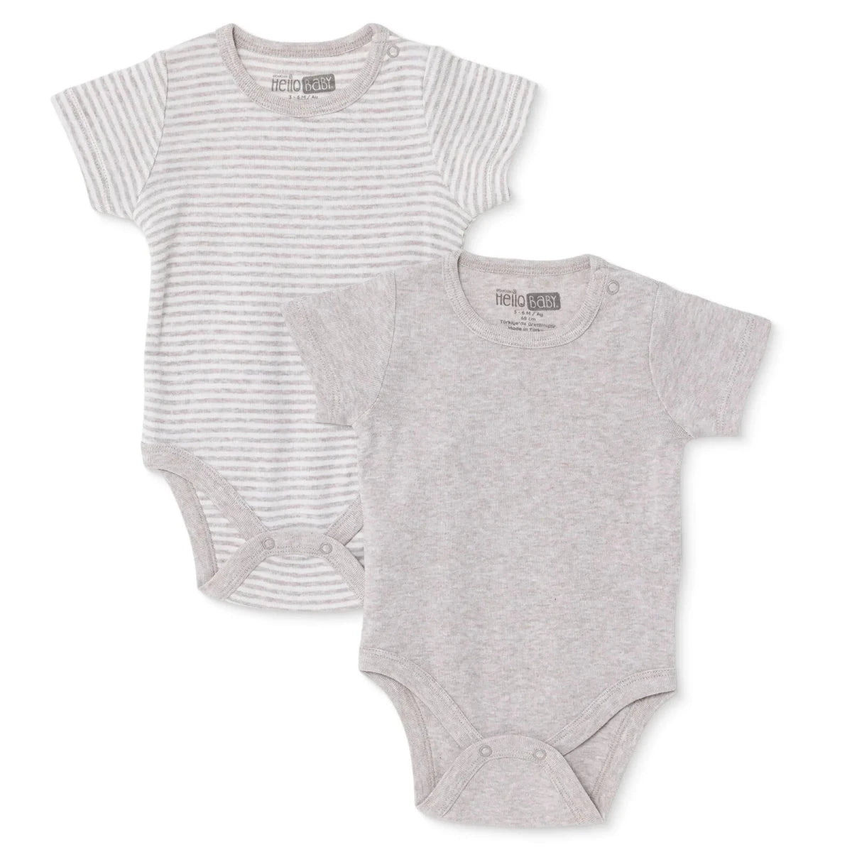 HelloBaby 2 Pack Striped Short Sleeve Baby Bodysuits (1-3 Months to 2-3 Years) Light Brown - ebebek
