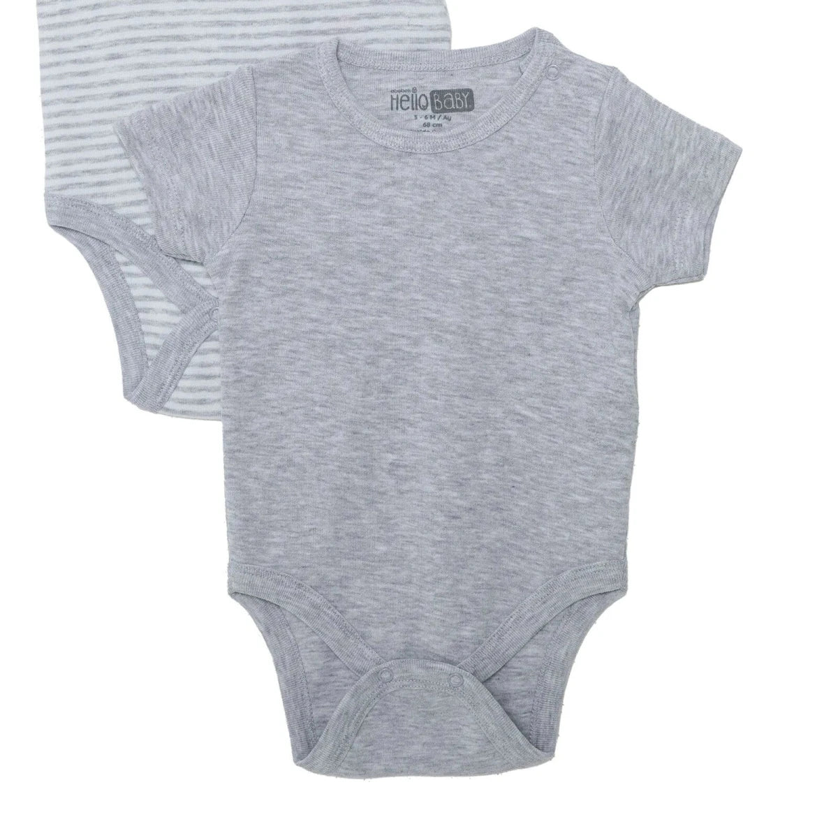 HelloBaby 2 Pack Striped Short Sleeve Baby Bodysuits (1-3 Months to 2-3 Years) Grey - ebebek