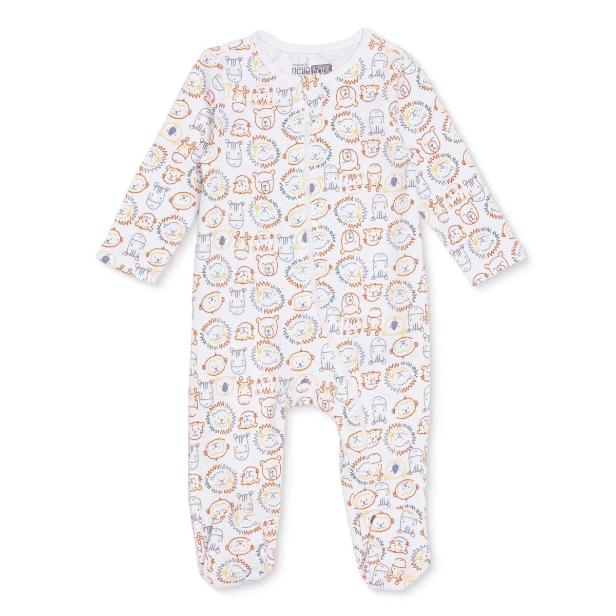 HelloBaby Long Sleeve Baby Sleepsuit with Feet (Newborn to 6-9 Months) Ecru Printed - ebebek
