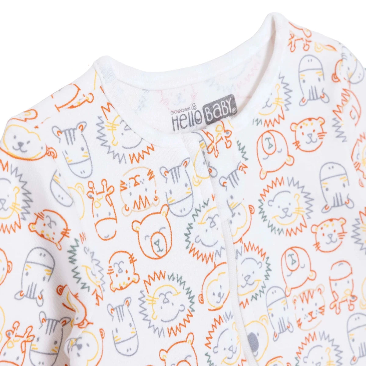 HelloBaby Long Sleeve Baby Sleepsuit with Feet (Newborn to 6-9 Months) Ecru Printed - ebebek