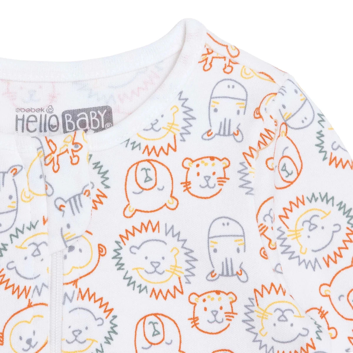 HelloBaby Long Sleeve Baby Sleepsuit with Feet (Newborn to 6-9 Months) Ecru Printed - ebebek