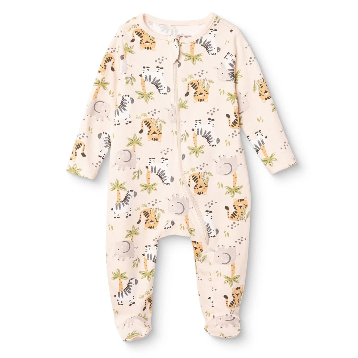 HelloBaby Long Sleeve Baby Sleepsuit with Feet (Newborn to 6-9 Months) Beige Printed - ebebek