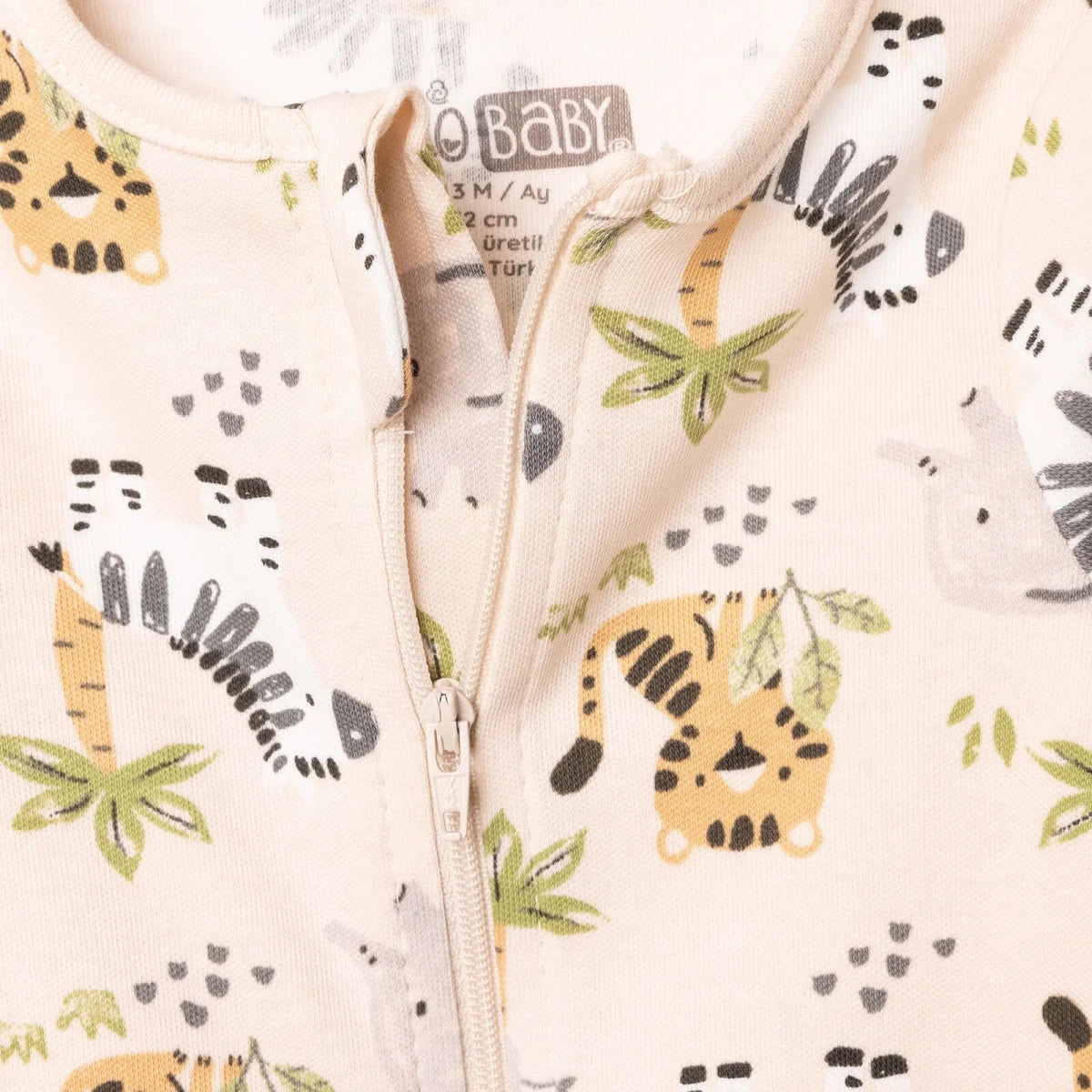 HelloBaby Long Sleeve Baby Sleepsuit with Feet (Newborn to 6-9 Months) Beige Printed - ebebek