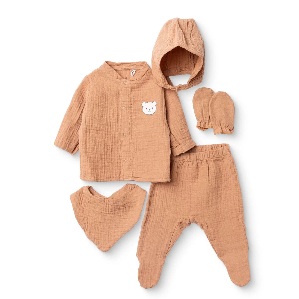 HelloBaby 5 Piece Muslin Baby Hospital Bag Set on a Hanger (Newborn) Brown - ebebek