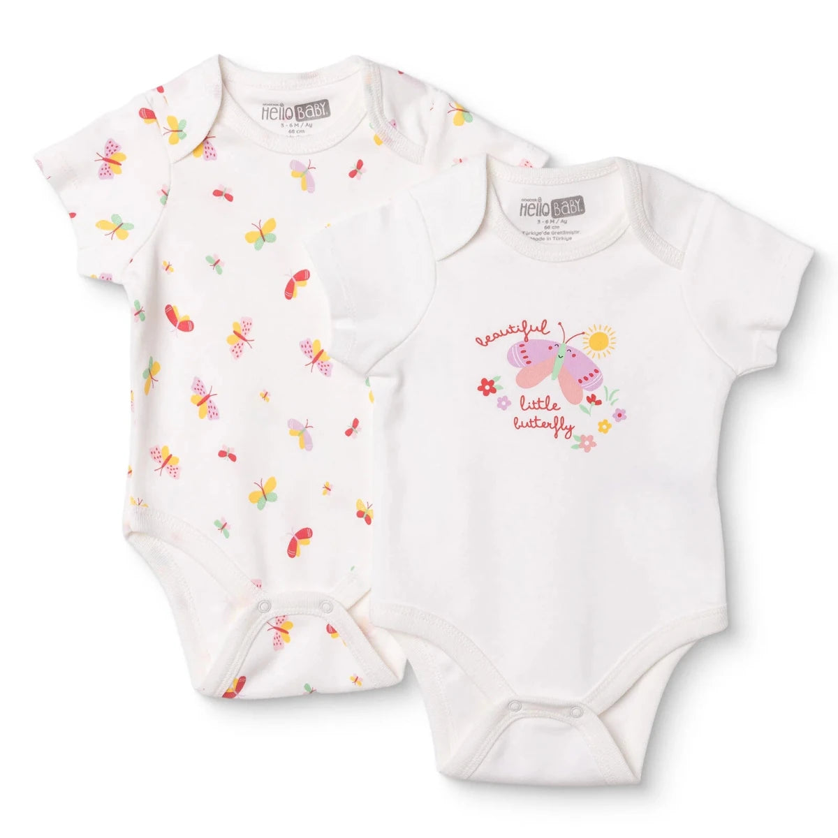 HelloBaby 2 Pack Envelope Neck Short Sleeve Baby Bodysuits (1-3 Months to 2-3 Years) Ecru - ebebek