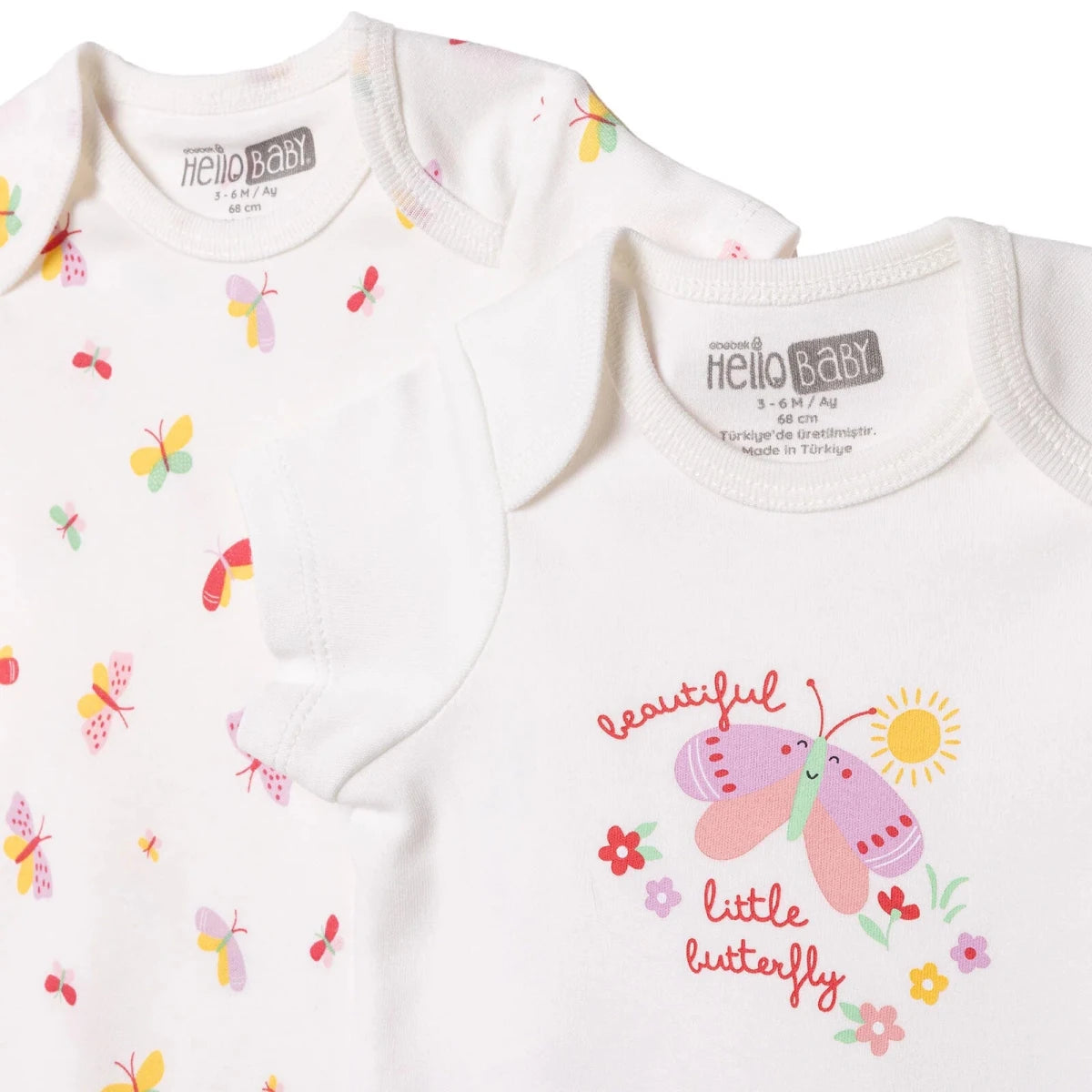 HelloBaby 2 Pack Envelope Neck Short Sleeve Baby Bodysuits (1-3 Months to 2-3 Years) Ecru - ebebek