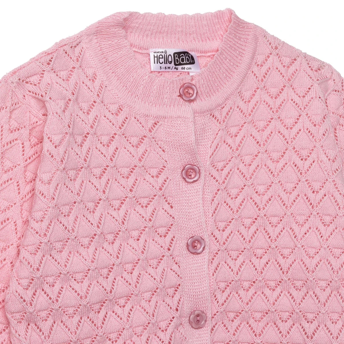 HelloBaby Floral Print Knitted Baby Cardigan (1-3 Months to 12 Months) Pink - ebebek