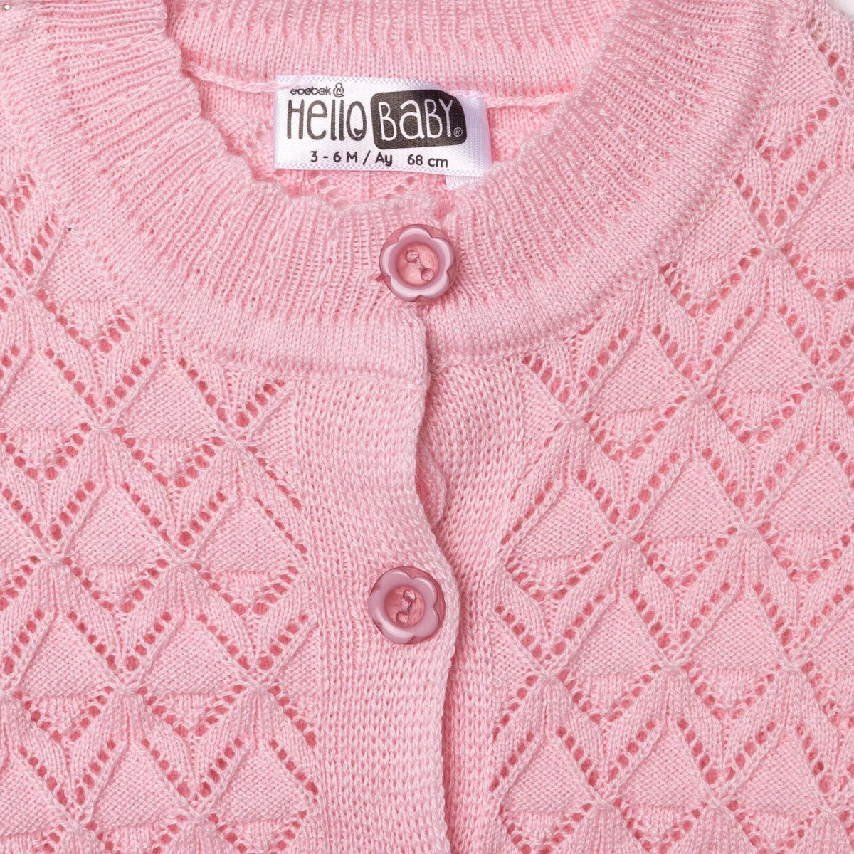 HelloBaby Floral Print Knitted Baby Cardigan (1-3 Months to 12 Months) Pink - ebebek