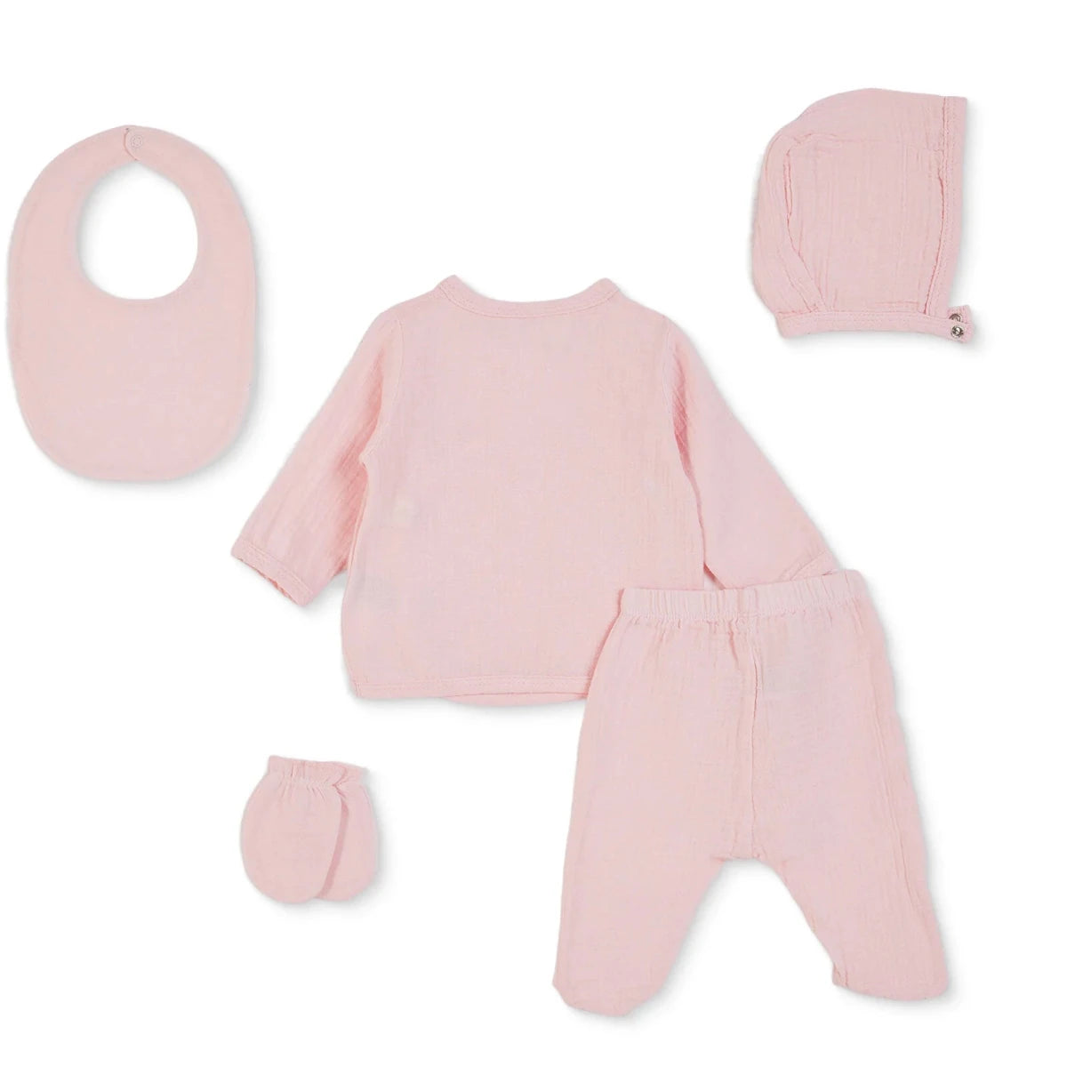 HelloBaby 5 Piece Bunny Print Muslin Baby Hospital Bag Set on a Hanger (Newborn) Pink - ebebek